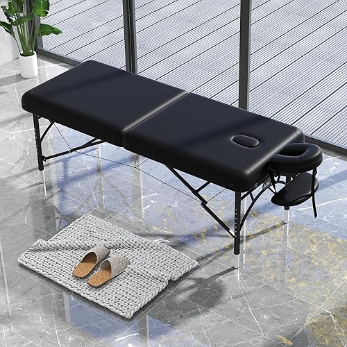 Miniatura 2 de ABET Mesa de masaje de 28 pulgadas de ancho, cama de tatuaje de spa, espuma viscoelástica, piel sintética, profesional, 2 pliegues, portátil,