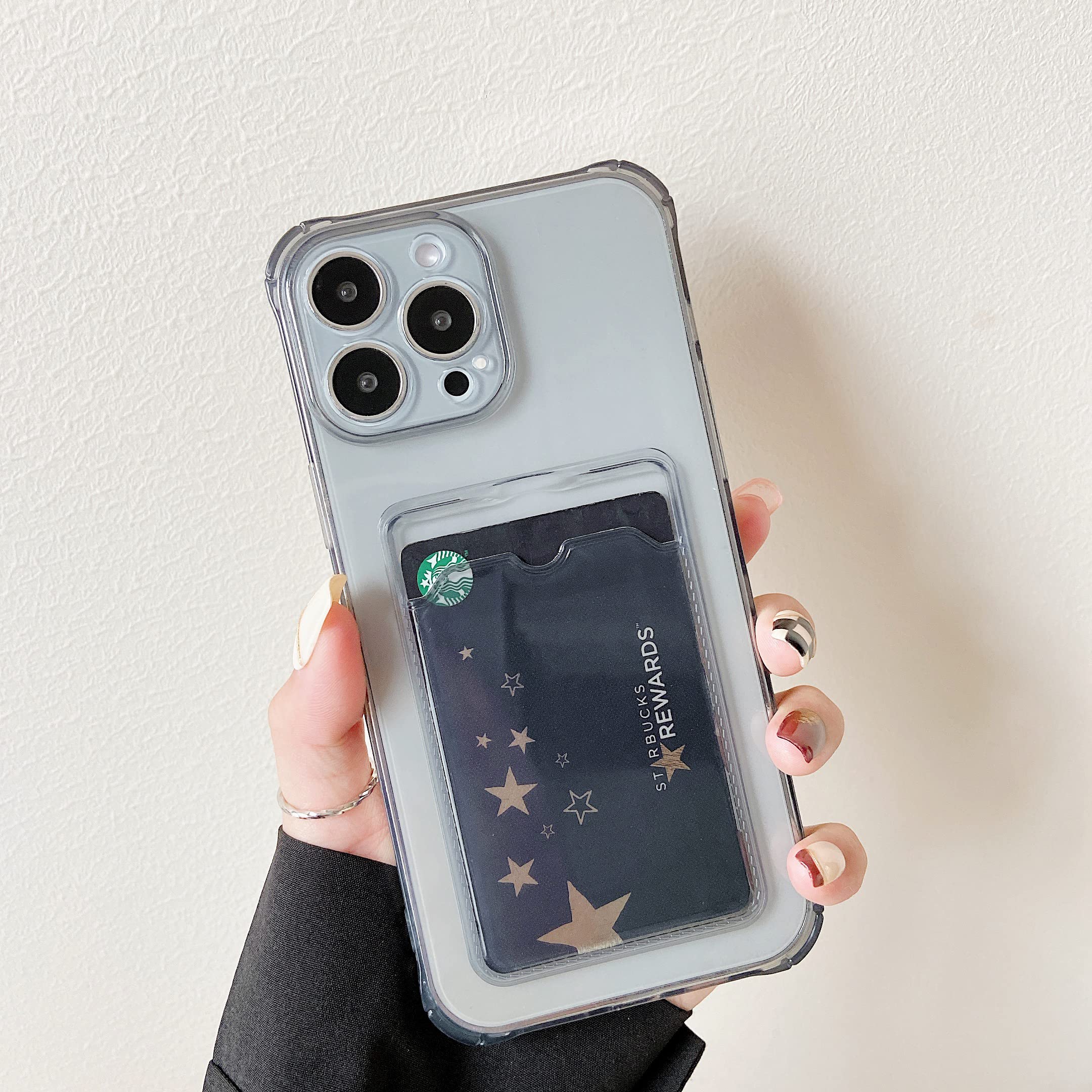 DEFBSC Compatible with iPhone 15 Pro Max Case, Transparent Back Card Holder Phone Case, Ultra Slim Soft TPU Shockproof Clear Case with Card Slot for Back of Phone - Black