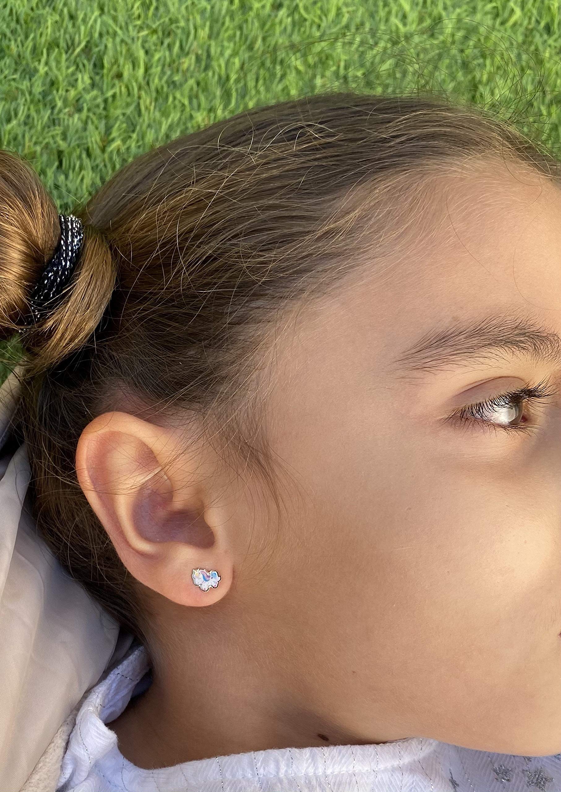 Pendientes Oro de Ley Certificado/Niña/Mujer. Diseño Unicornio. Cierre de seguridad a rosca. Medida 7.5x8 mm. (4-4908)