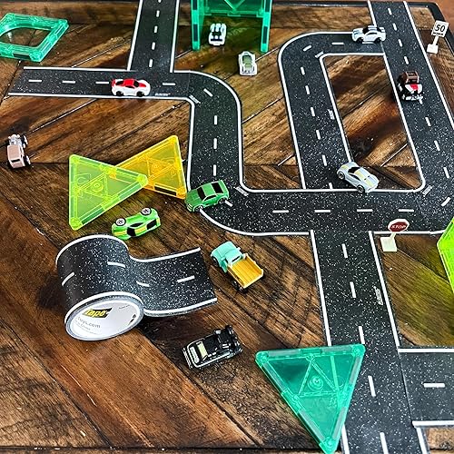Vista 9 de Paytape 60 pies x 2 pulgadas, rollo de cinta de pista de juguete para niños, paquete de carretera negra para principiantes, incluye 2 pulgadas