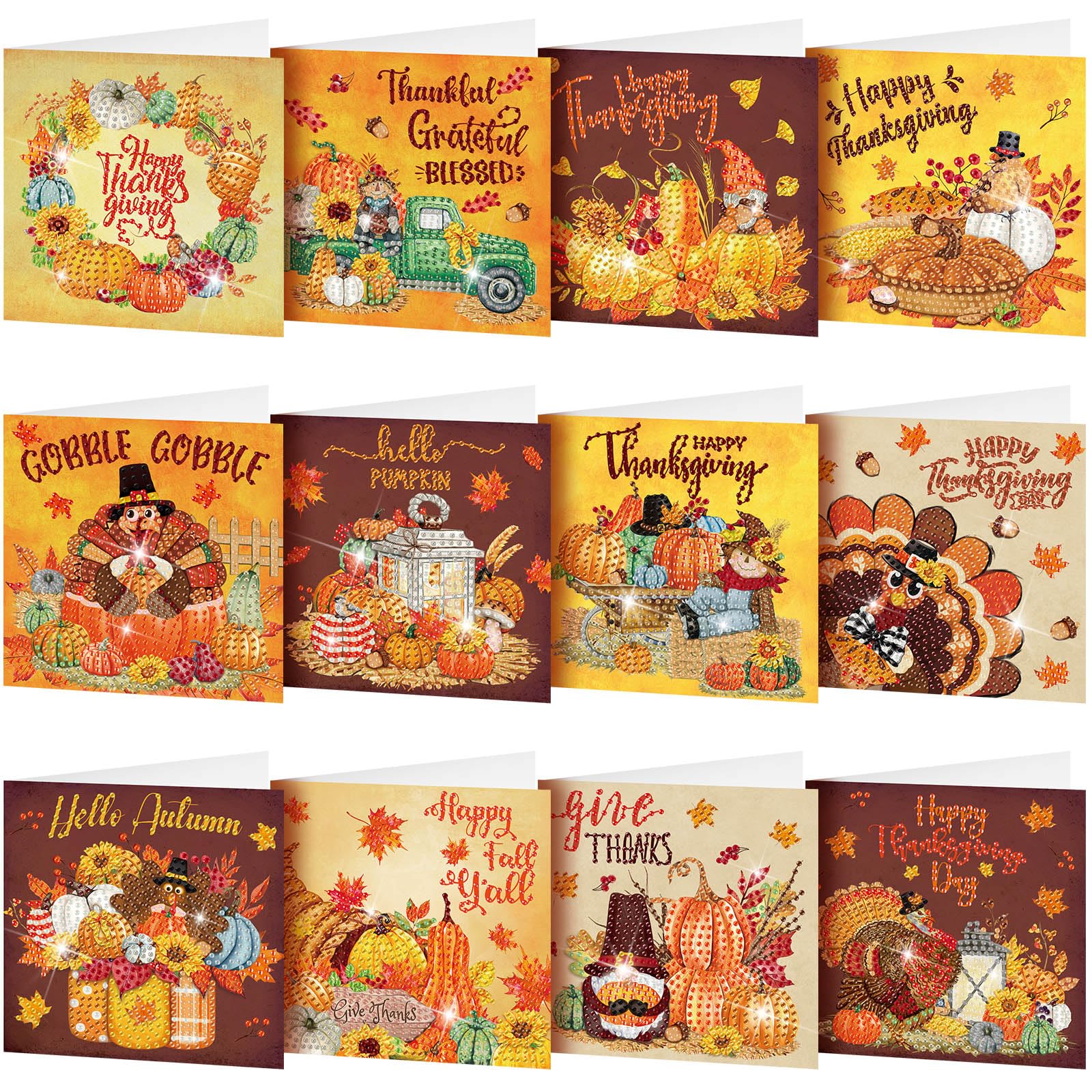 Saillong 12 Pack Fall Thanksgiving Diamond Art Cards with Envelopes