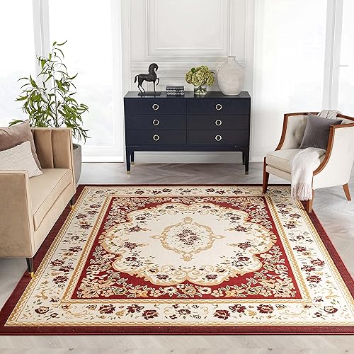 Vista 11 de Well Woven Aubusson - Alfombra de medallón floral marfil (3 pies 3 pulgadas x 5 pies) - Alfombra atemporal francesa, tradicional, fácil cuidado