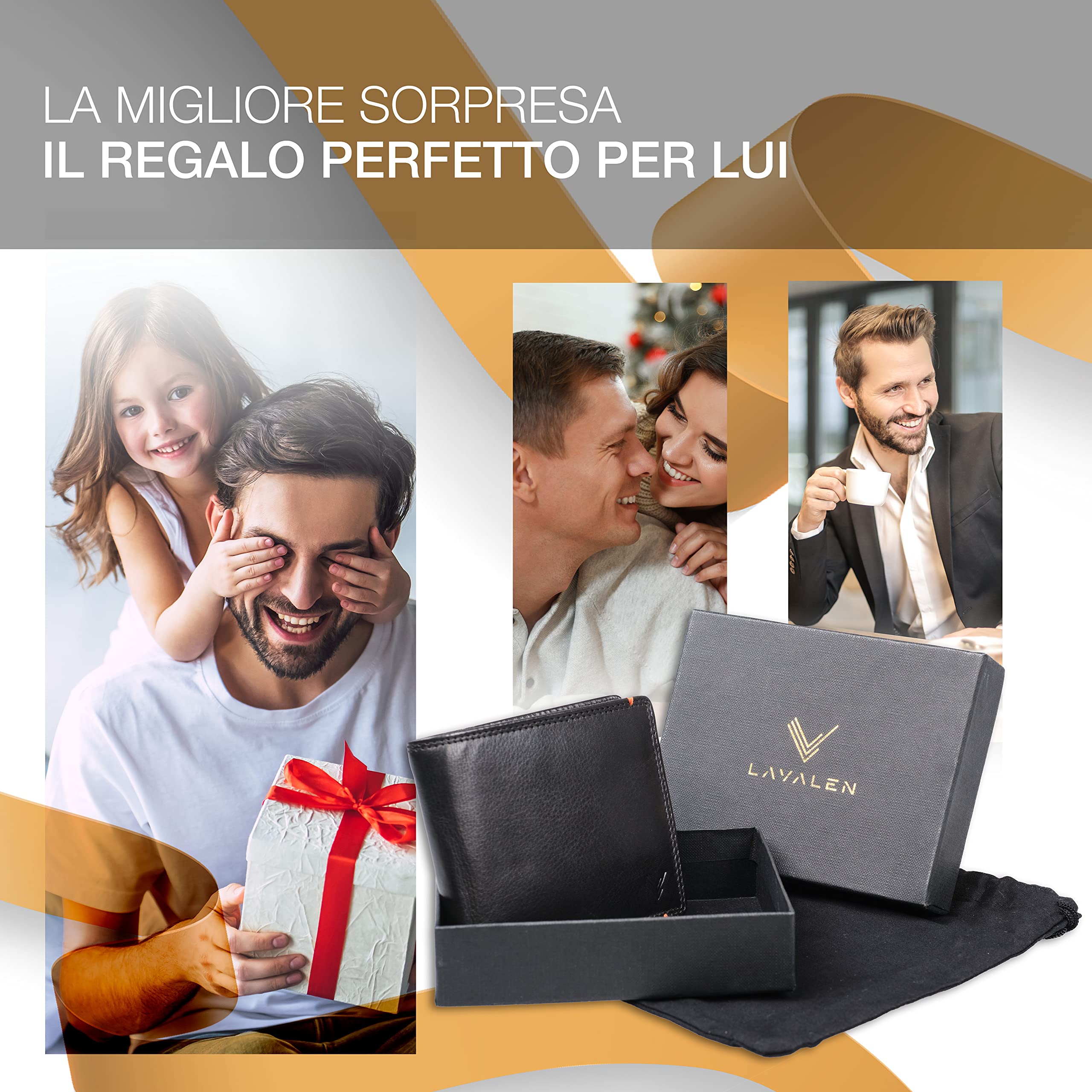 Portafoglio Slim in Pelle Vera con Blocco RFID - Porta Tessere Uomo con Portamonete - Idee Regalo