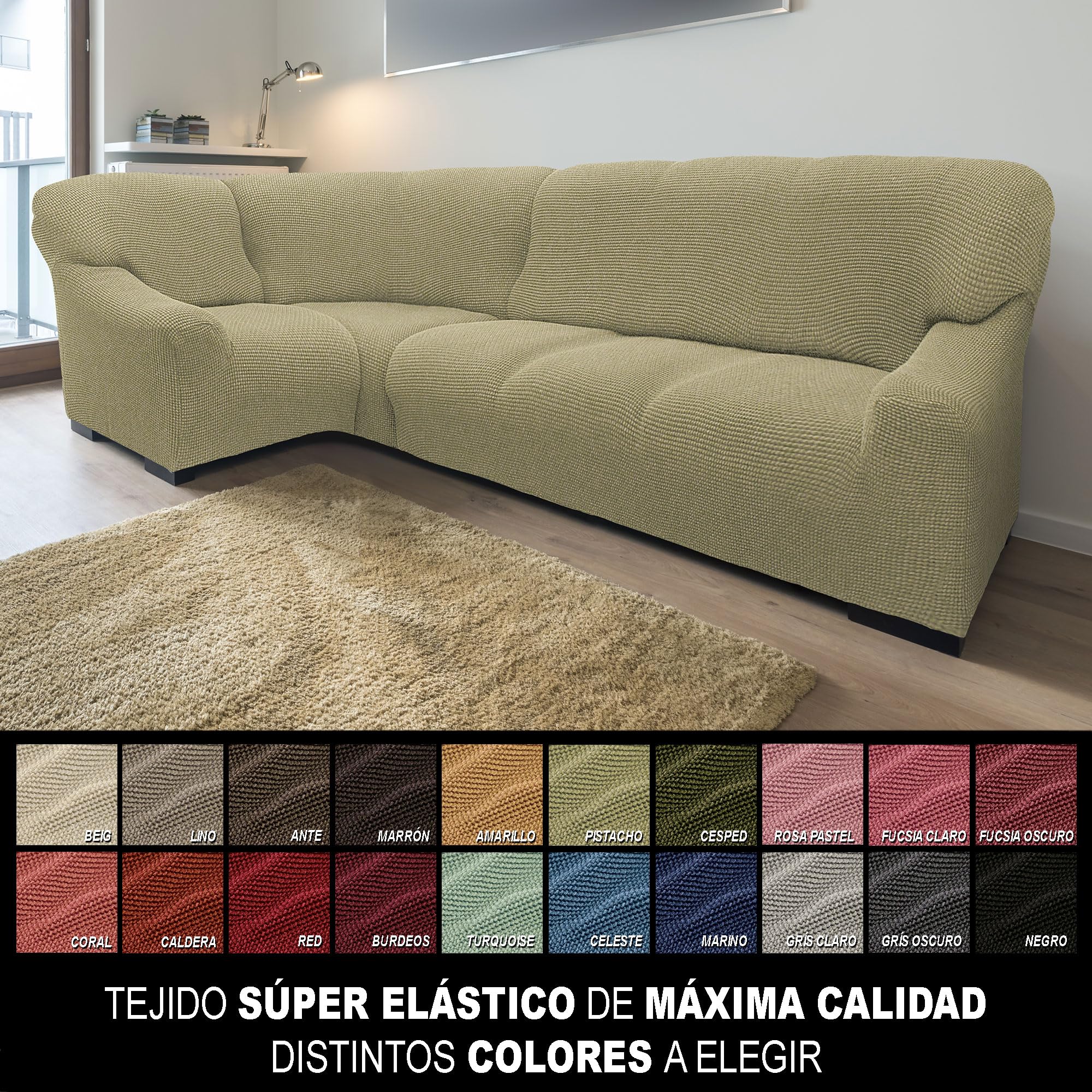 SOFASKINS® Super elastische hoekbankhoes, wasbaar, hoogwaardig, ademend, comfortabel en duurzaam, bankhoes, eenvoudig aan te brengen, afmetingen (340-540 cm), kleur geel