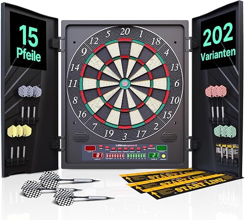 Ultrasport Dartscheibe Elektronisch Profi Set mit Türen für 1-8 Spieler mit 15 D