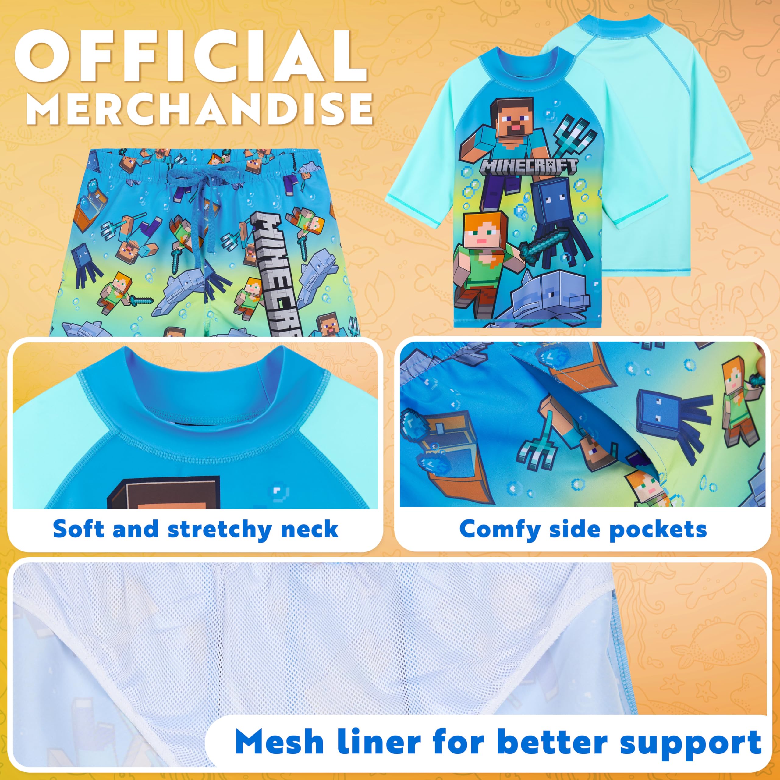 Get Trend Minecraft |Pokemon Conjunto de Bañador Niño Bañador Natacion Adolescente Set de Baño 2 Piezas