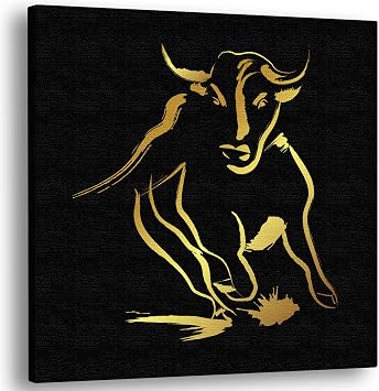 Cow Canvas Wall Art & Abstract Black & Gold Cow & Bull Wall Decor | 100% Unique & Original Western, Rodeo & Cowboy-Themed Picture Home & Farmhouse Cow Bull Wall Art For Bedroom, Living Room, Kitchen, Bathroom, Office | Cow Bull Artwork Gift For Men, Women, Rodeo, Cowboys, Ranchers & Cow Bull Lovers Large, 30" x 30"