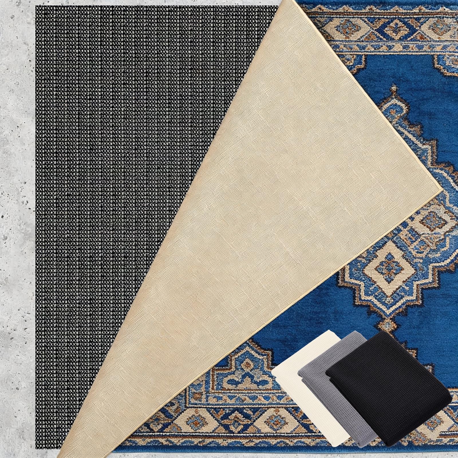 Rete Antiscivolo per Tappeti 195 x 230 cm Riutilizzabile, Inodore, Tagliabile, Lavabile e Personalizzabile Nelle Dimensioni, Tappetino Antiscivolo Multiuso Perr Moquette, Nero