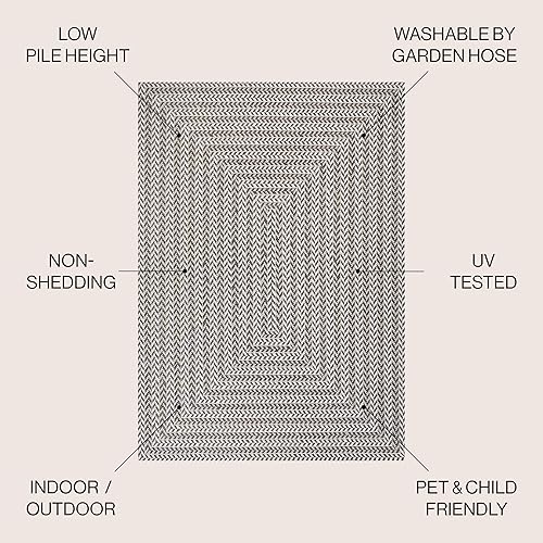 Miniatura 3 de JONATHAN Y Concentric Squares - Alfombra para interiores y exteriores, 5 x 8 pies, negrogris claro, cheurón, moderna para patio trasero, patio,