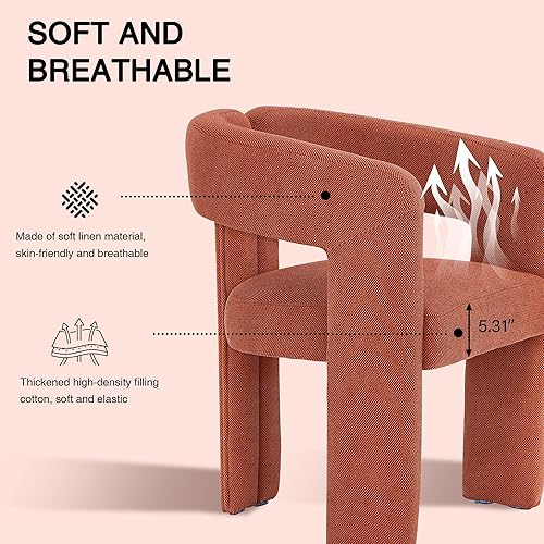 Miniatura 4 de Juego de 4 sillas de comedor modernas de barril, silla de comedor tapizada en lino con patas de madera, sillas decorativas con brazos, cómodas