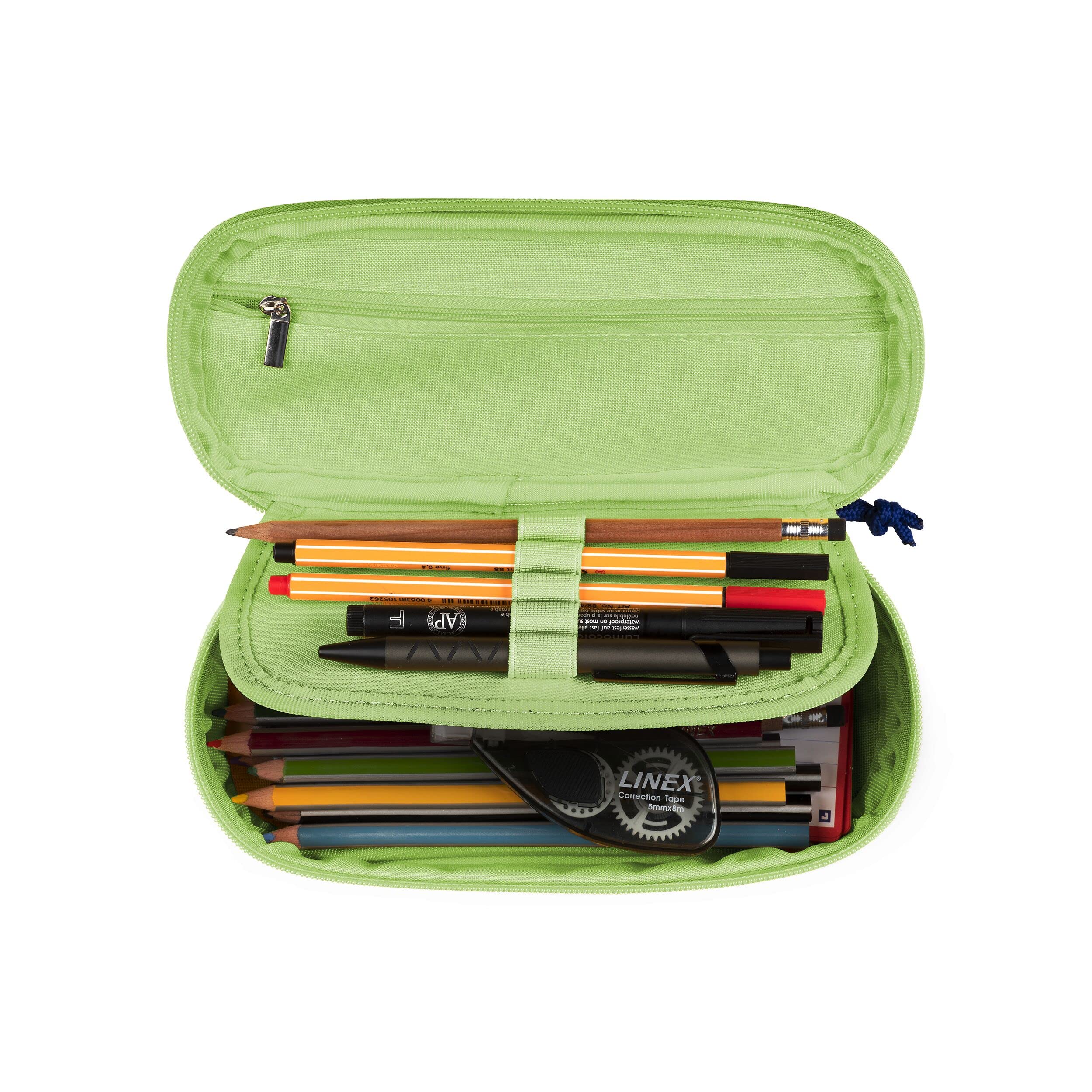 Oxford Girls Boys Oval Pencil Case with Pen Holder Durable Light Green, 23x11x6cm - Image 2
