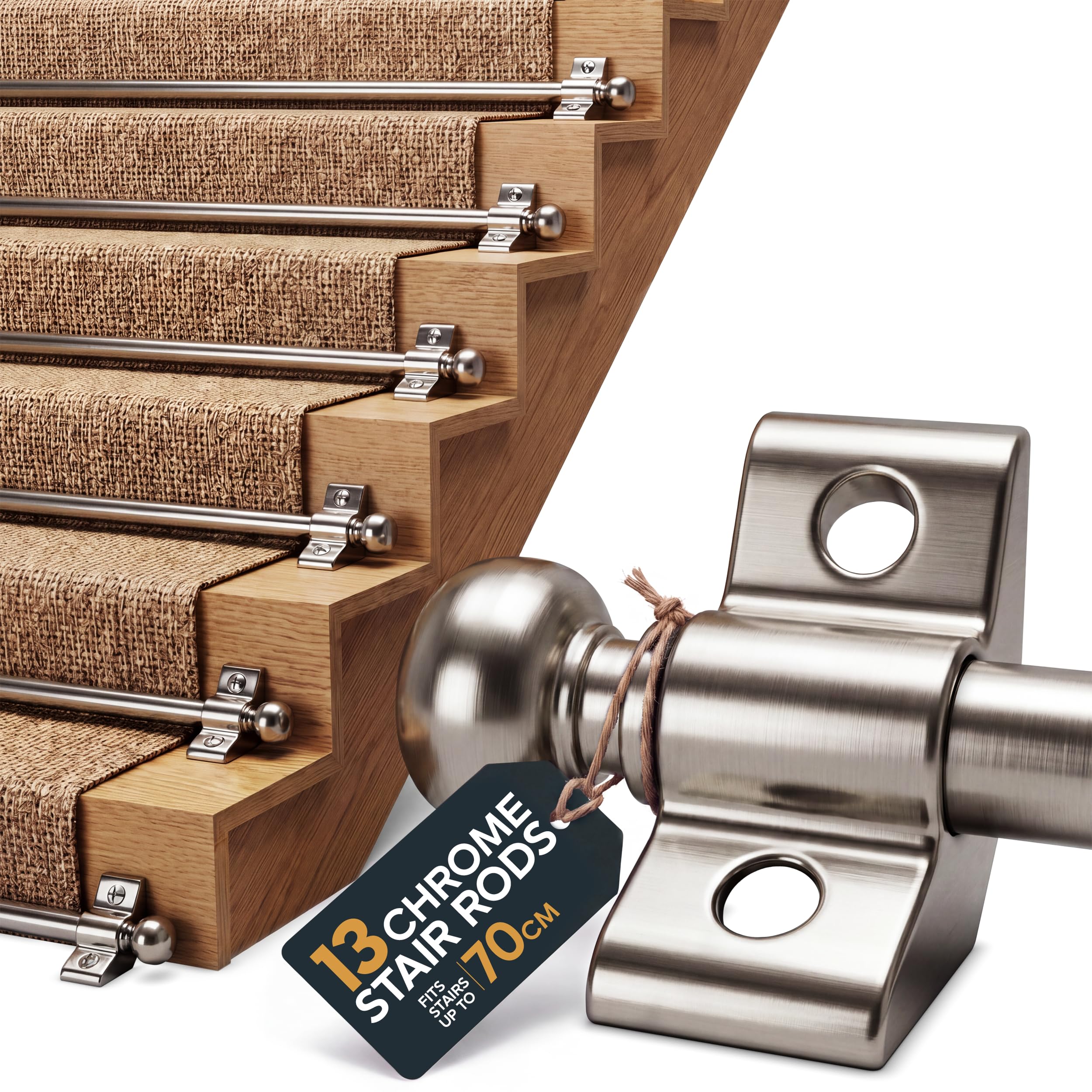 DIY Doctor Chrome Stair Rods 13 Pack for Stair Runner Carpet up to 70cm