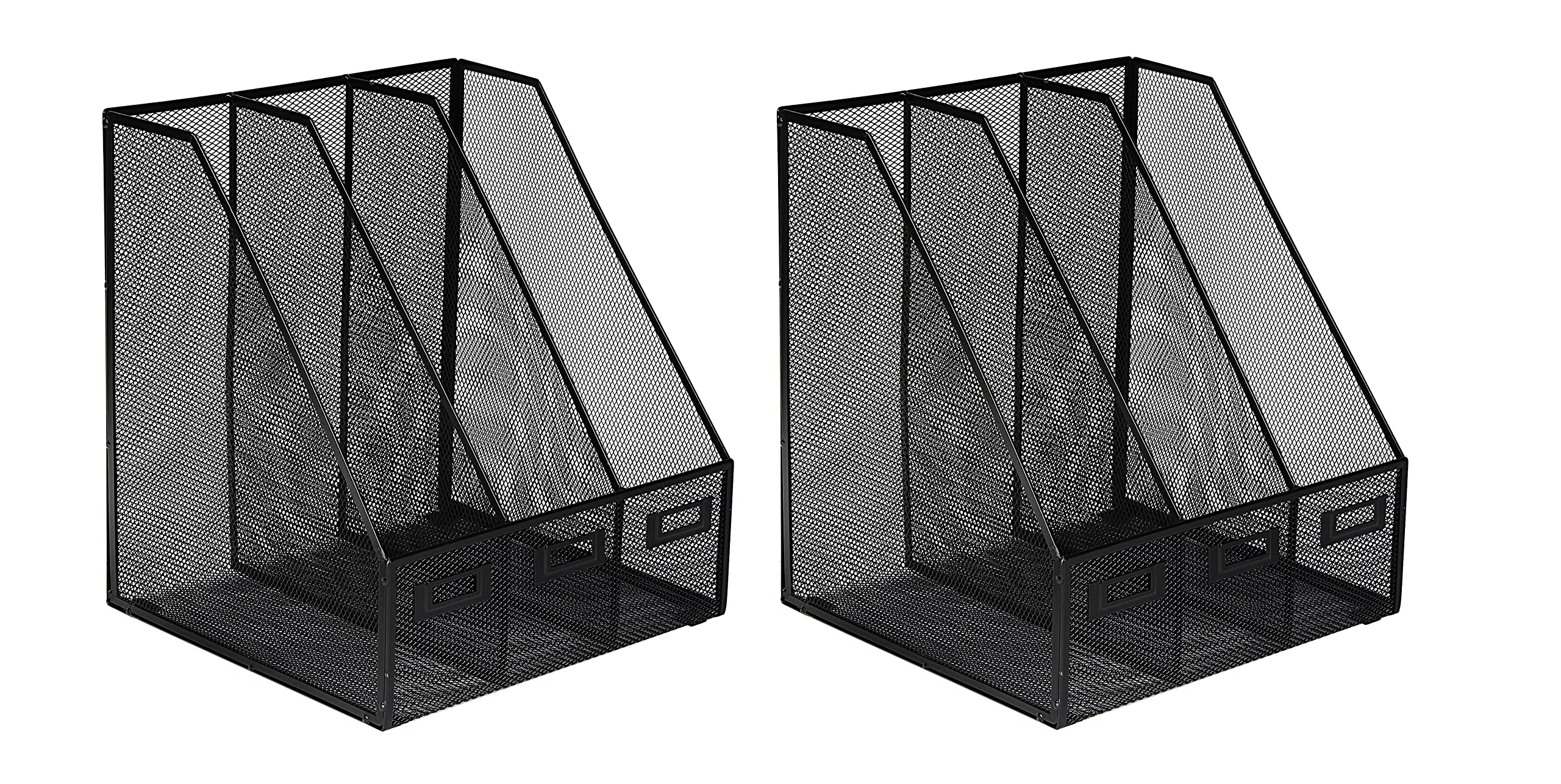 Osco Black Wiremesh Triple Magazine Rack 2 Pack, Folder Storage, File Organiser, 3 Sections Desk Tidy, Document Holder, Office Desktop Organiser, Paper Storage, Home Office Accessories