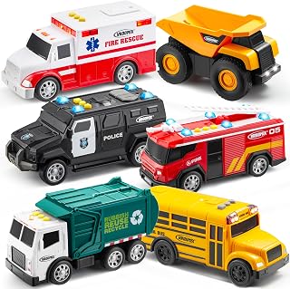 3-Pack Emergency and School Vehicle Toy Set and 3-Pack Utility Trucks Toy Set