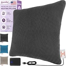 Qomfor - Premium Electric Heating Pad - Lumbar Support Heated Pillow for Back Pain Relief - Iron Grey - Adjustable 3 Heat Levels Cushion with Power Bank - Rechargeable &amp; Portable Warming Pad