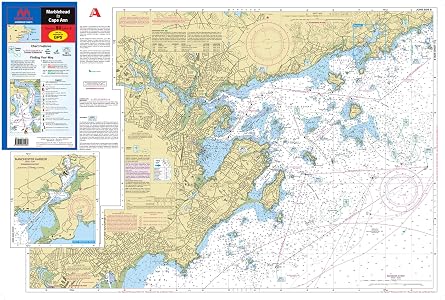 MAPTECH Waterproof Chart, Marblehead to Cape Ann, 24W x 36L inches, Flip-Fold, Scales 1:25,000 & 1:26,666, GPS Waypoints, Fishing Areas