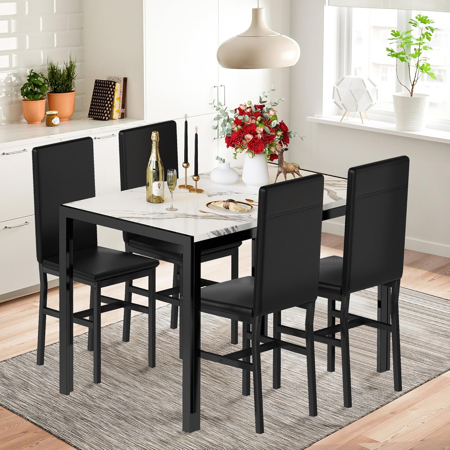 Amazon.com - furlinkhm Dining Table Set for 4, Faux Marble Kitchen ...