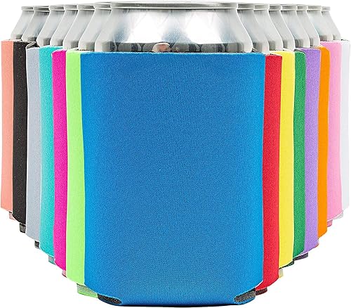 Blank Beer Can Coolers Sleeves (14-Pack) Soft Insulated Beer Can Cooler Sleeves - HTV Friendly Plain Can Sleeves for Soda, Beer & Water Bottles -