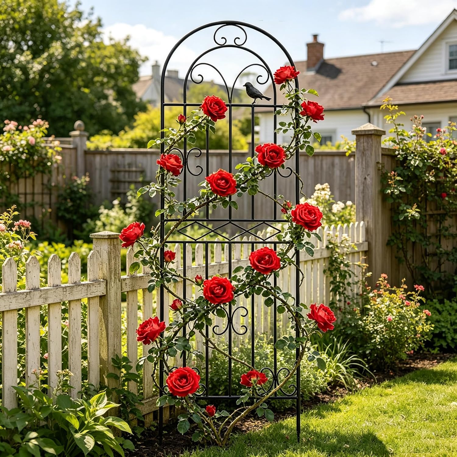 1 Pack 70.8x19.7 Metal Gardon Trellis for Climbing Plants Flowers Outdoor | Rustproof, Heavy Duty, Black Coating Gardon Trellis for Rose, Vines, Flowers, Perfect for Training Climbing Plants, Black