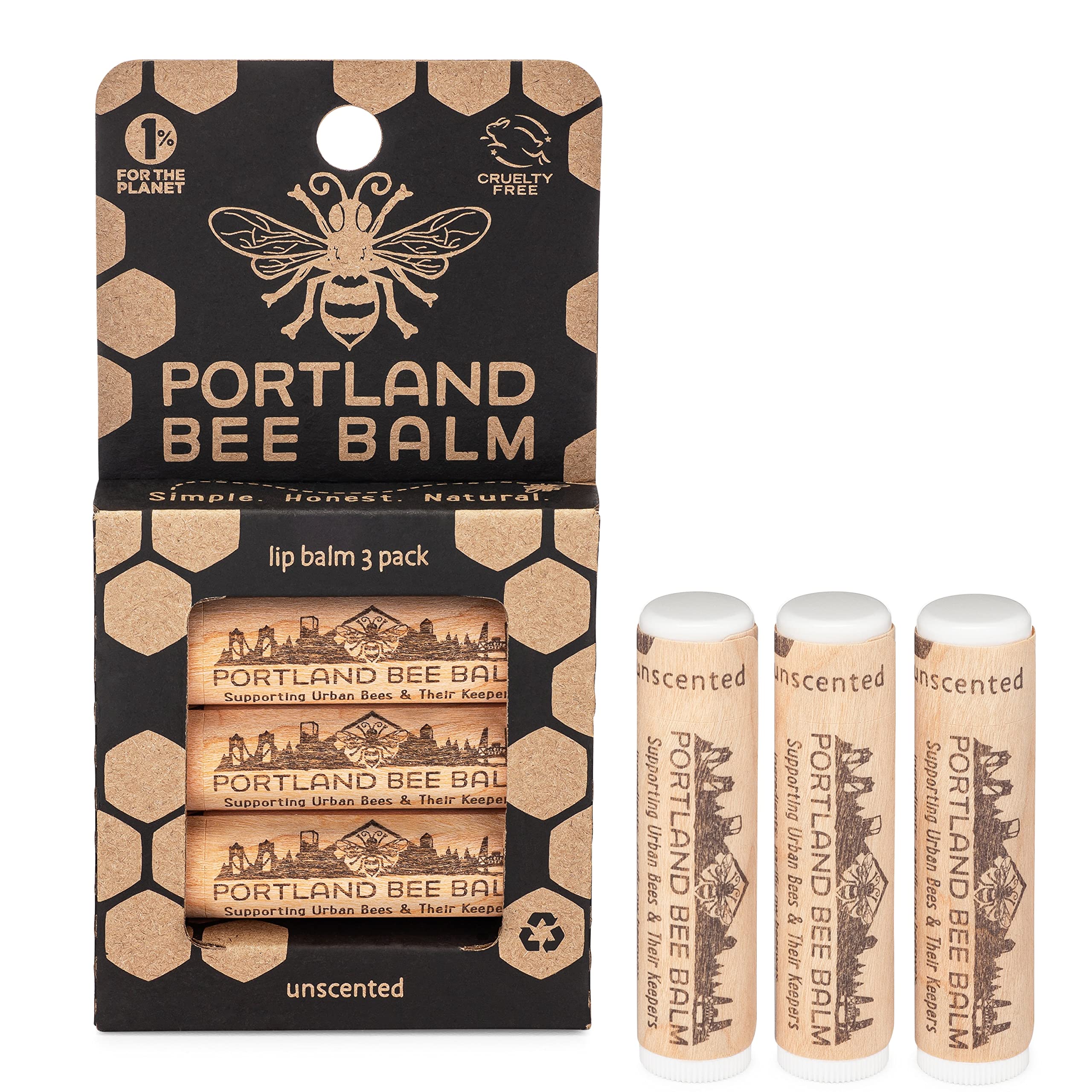 Portland Bee Balm Chapstick UNSCENTED 3-PACK Pack by Portland Bee Balm