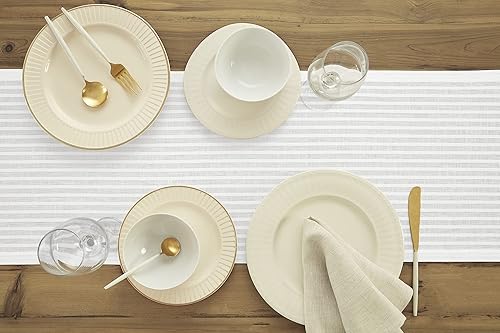 Miniatura 2 de Solino Home Camino de mesa de lino de 14 x 60 pulgadas - Camino de mesa blanco Liana de lino y algodón - Camino de mesa de tela lavable Zoe - Hecho