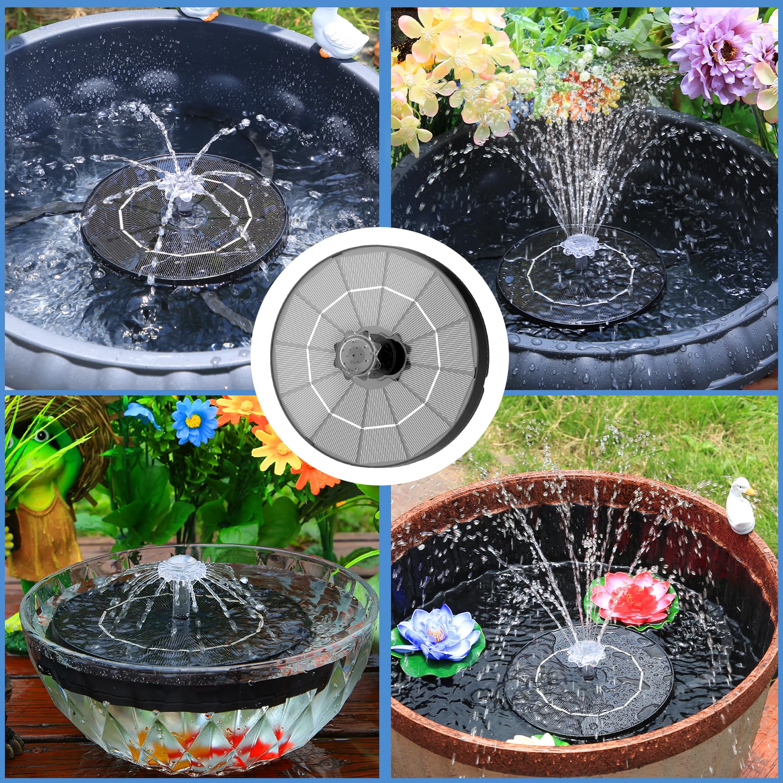 AISITIN Fontana Solare da Giardino Esterno con 4 Effetti Spray, Fontana Solare per Laghetto 3.5W, Pompa Acqua ad Energia Solare Galleggiante con Staffa Regolabile per Stagni/Vasca Uccelli/Giardino