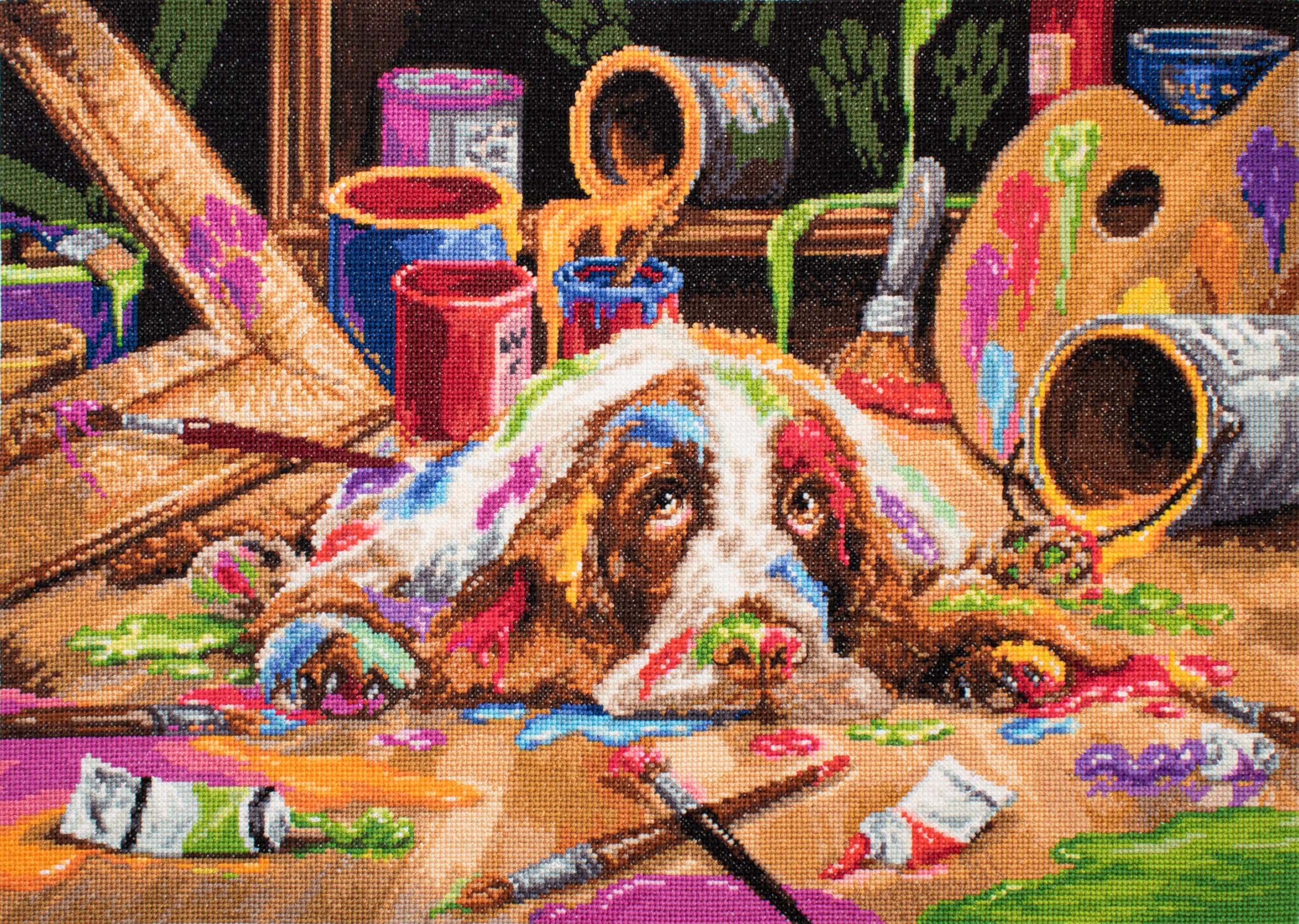 Luca-S Cross Stitch Kit Puppy Picasso, B2415, Counted Cross Stitch Kit for Adults, Needlecraft and Embroidery Kit
