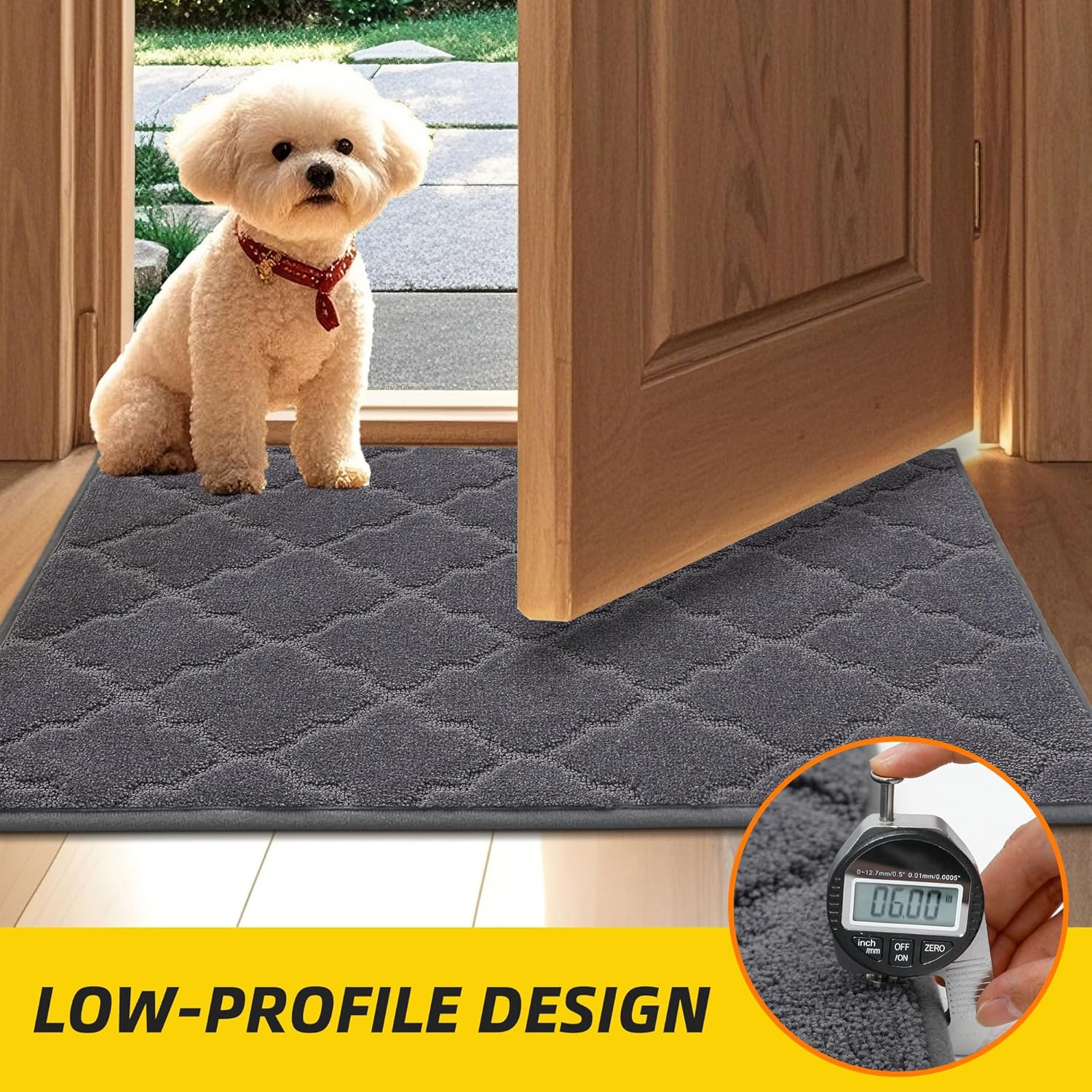 JSEI Door Mat 24" x 36", Non-Slip Dirt Trapper Door Mats Indoor Entryway Rugs Washable Absorbent and Stain Resist Welcome Mats, Dog Door Mat for Front Back Door, Muddy Wet Shoes & Paws, Dark Grey