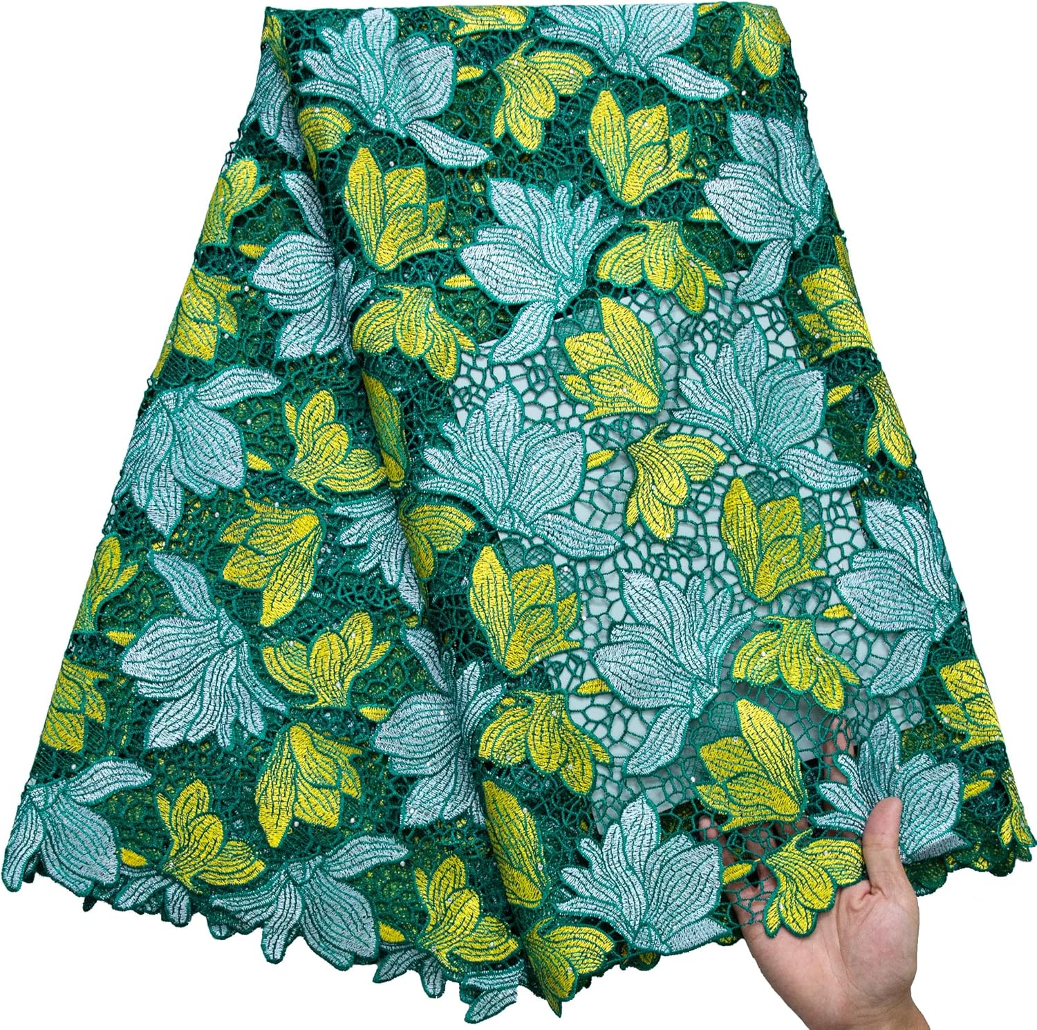 African Lace Fabric 5 Yards, French Floral Embroidery Cotton Lace Fabric for Wedding Party Dress Sewing