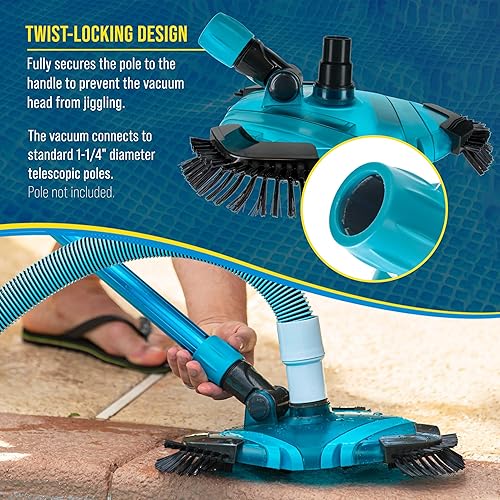 Miniatura 26 de U.S. Pool Supply Cabezal de aspiradora triangular con peso de lujo para piscina con cepillos laterales, conexión giratoria, mango EZ Clip - Para