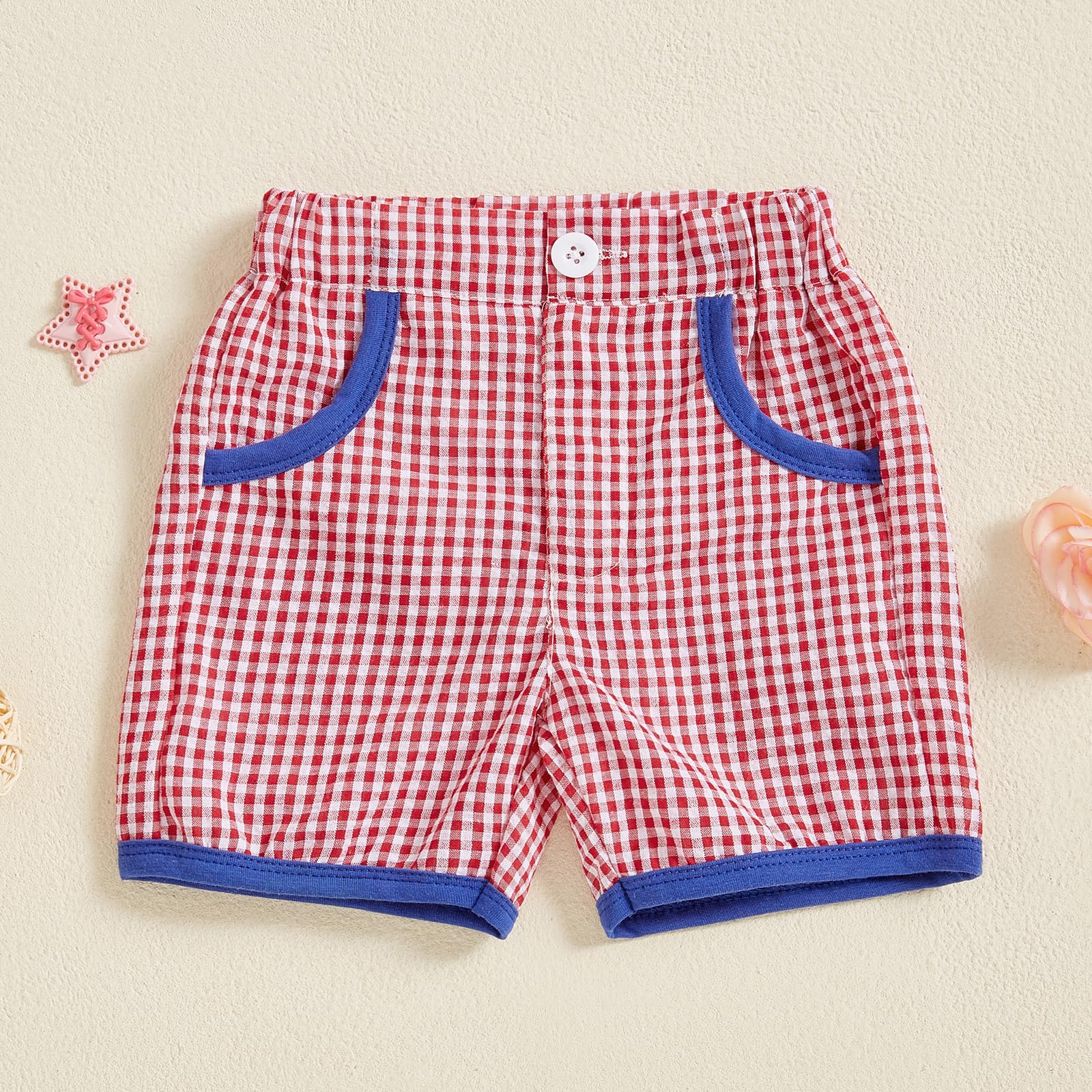 Toddler Baby Boy Shorts Elastic Waist Plaid Print Shorts Bottoms Casual Stretch Shorts Summer Clothes 6M-4T (Red, 12-18 Months)