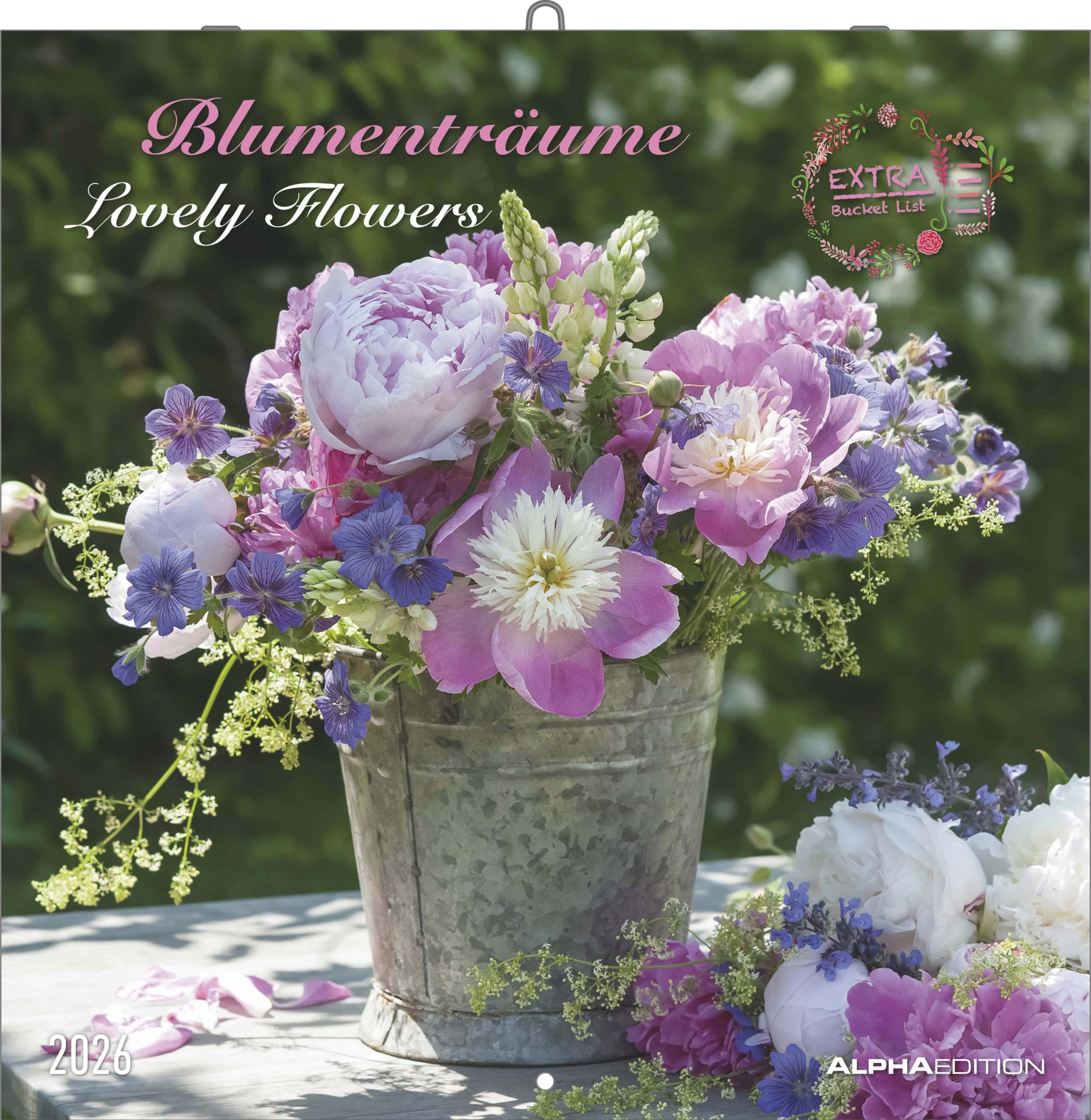 Alpha Edition - Blumenträume 2026 Brochure Calendar, 30 x 30 cm, Wall Calendar with Space for Notes and Appointments, High-Quality Picture Motifs, Moon Phases, etc. and Holiday Dates DE/AT/CH: Lovely