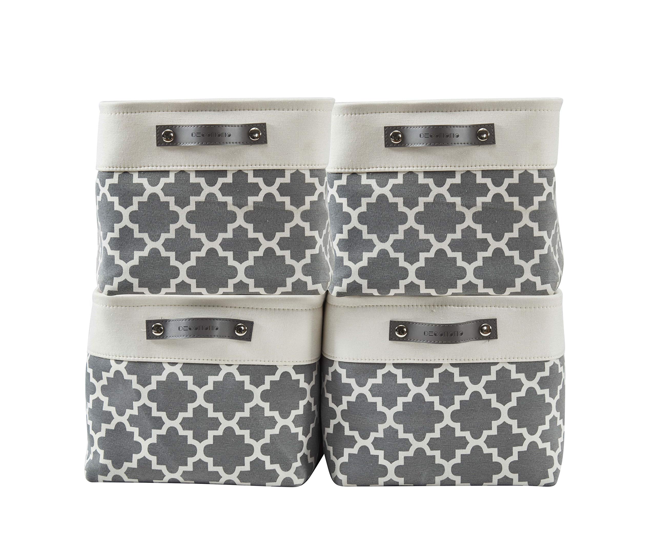 DECOMOMO Storage Baskets | Storage Boxes Fabric Organiser Storage for Wardrobe, Toys, Shelves, Office, Home & Nursery (Large Grey and White 15 x 11 x 9.5 – Set of 3) — view 10