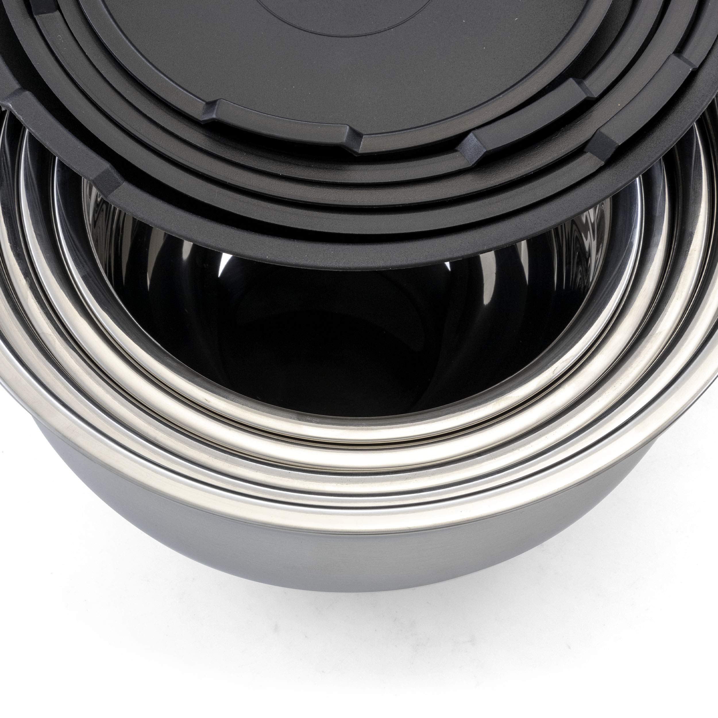 Megachef Rührschüssel-Set mit Deckel, stapelbar, 5-teilig, verschiedene Größen, Silber Chrom