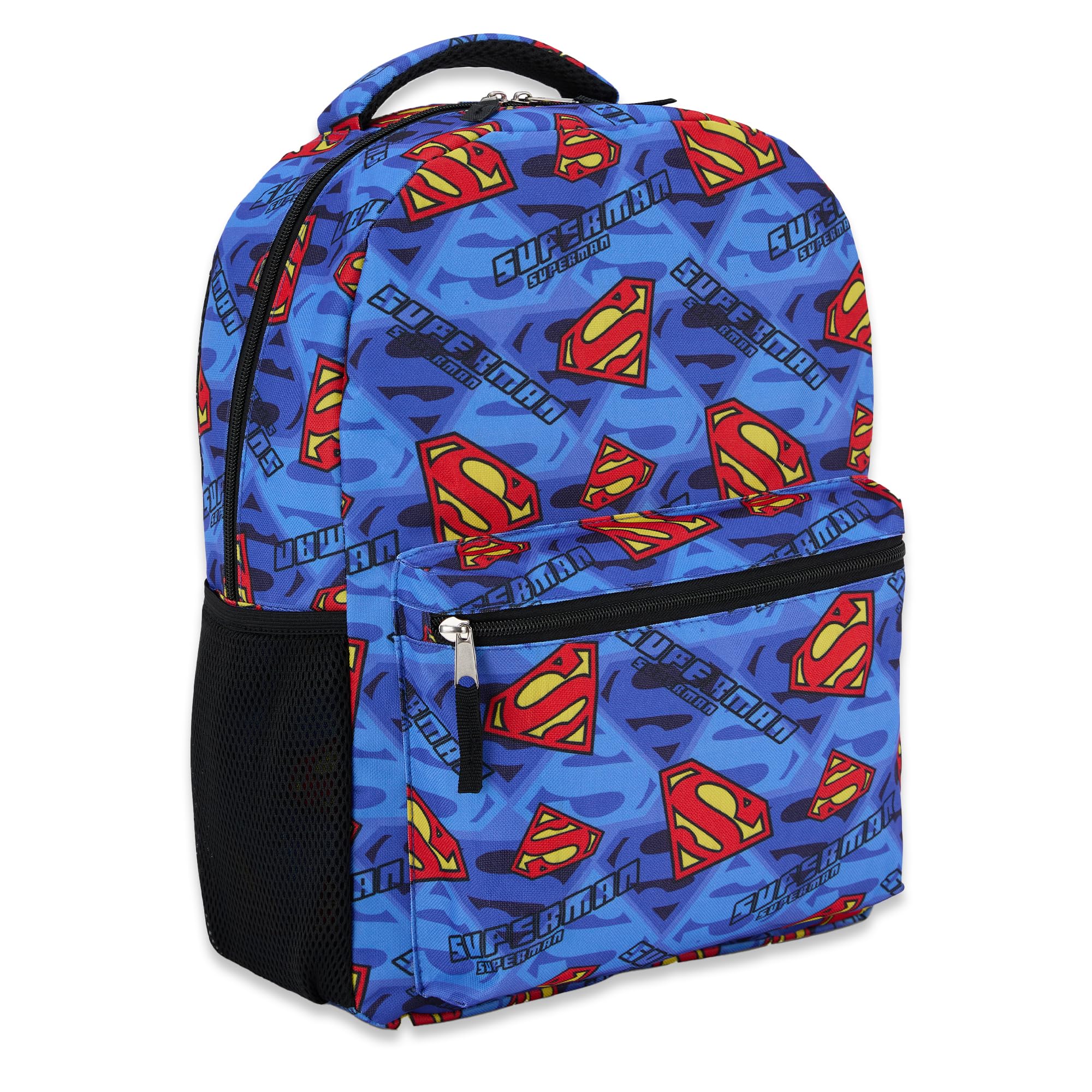DC Comics Kids Batman Backpack - Batman, Superman, The Joker Superhero Bookbag for Boys Girls Toddlers and Adults, Superman Blue, M, Modern