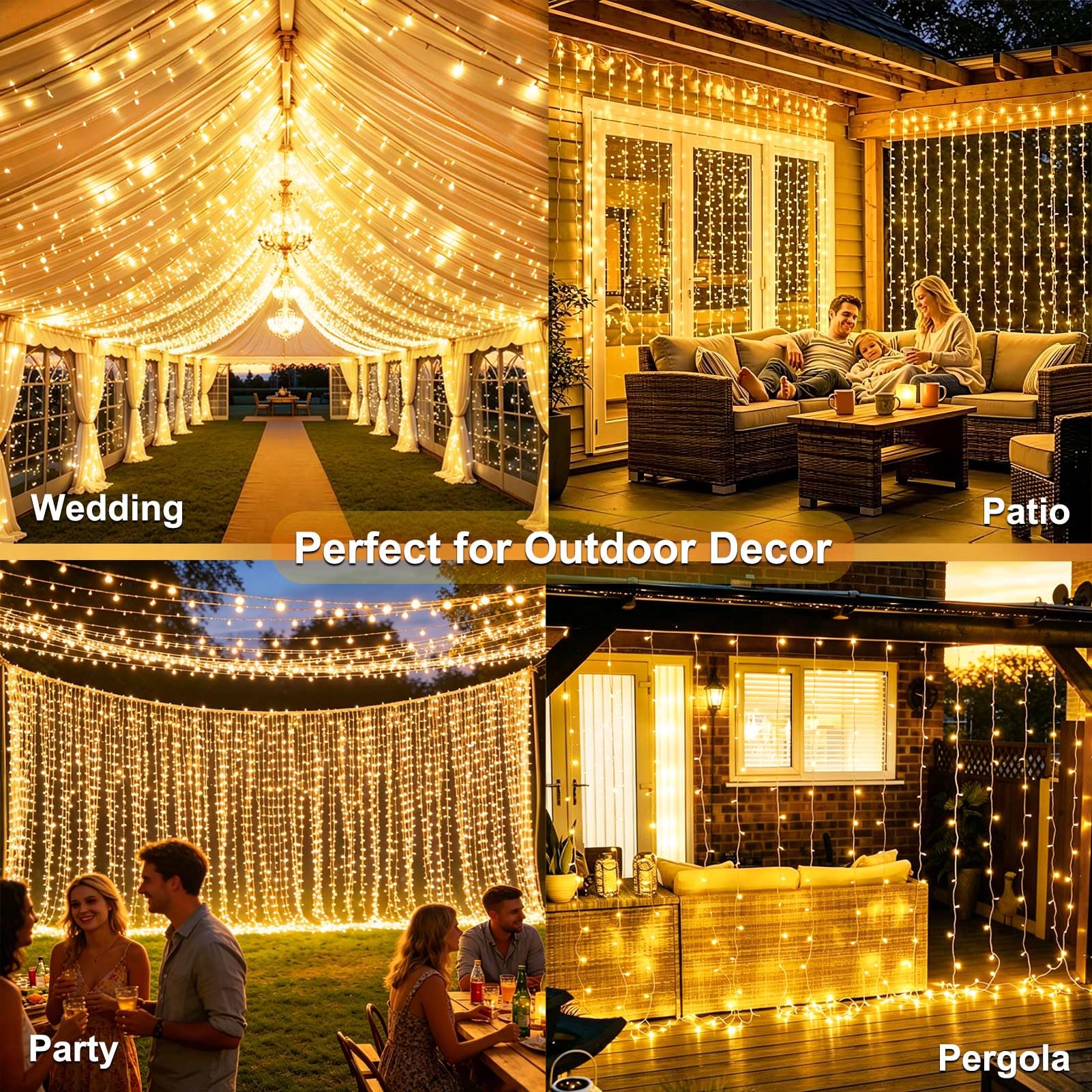 Lichtervorhang Aussen Innen 6x3m 600 LED, Lichterketten Vorhang mit Stecker | 8 Modi, Timer Lichterkette Hängend, Wasserdicht Lichtervorhang Außen für Wand Zimmer Pavillon Balkon Party Decke, Warmweiß