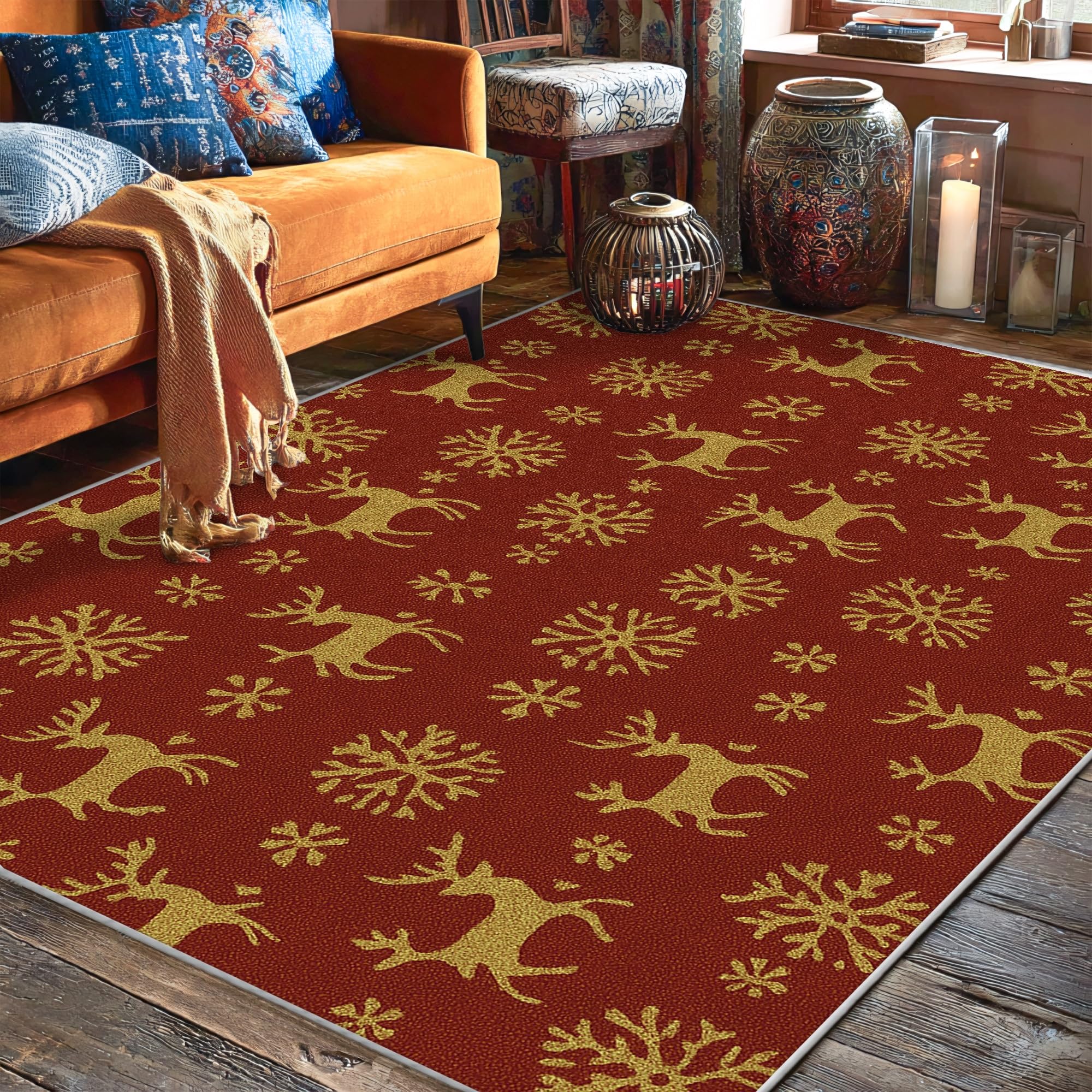 Tapis de sol rectangulaire rouge 1,5x2,1m à poils courts de Noël