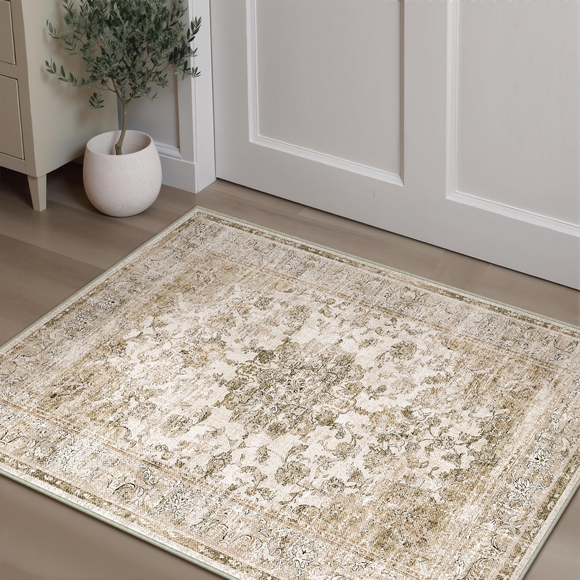 PureCozy Tappeto Salotto Moderno, Tappeti Antiscivolo Lavabile, 60x90 cm Zerbino Ingresso Tappeto Piccolo Pelo Corto per Camera Da Letto,Cucina Ingresso Interno,Marrone