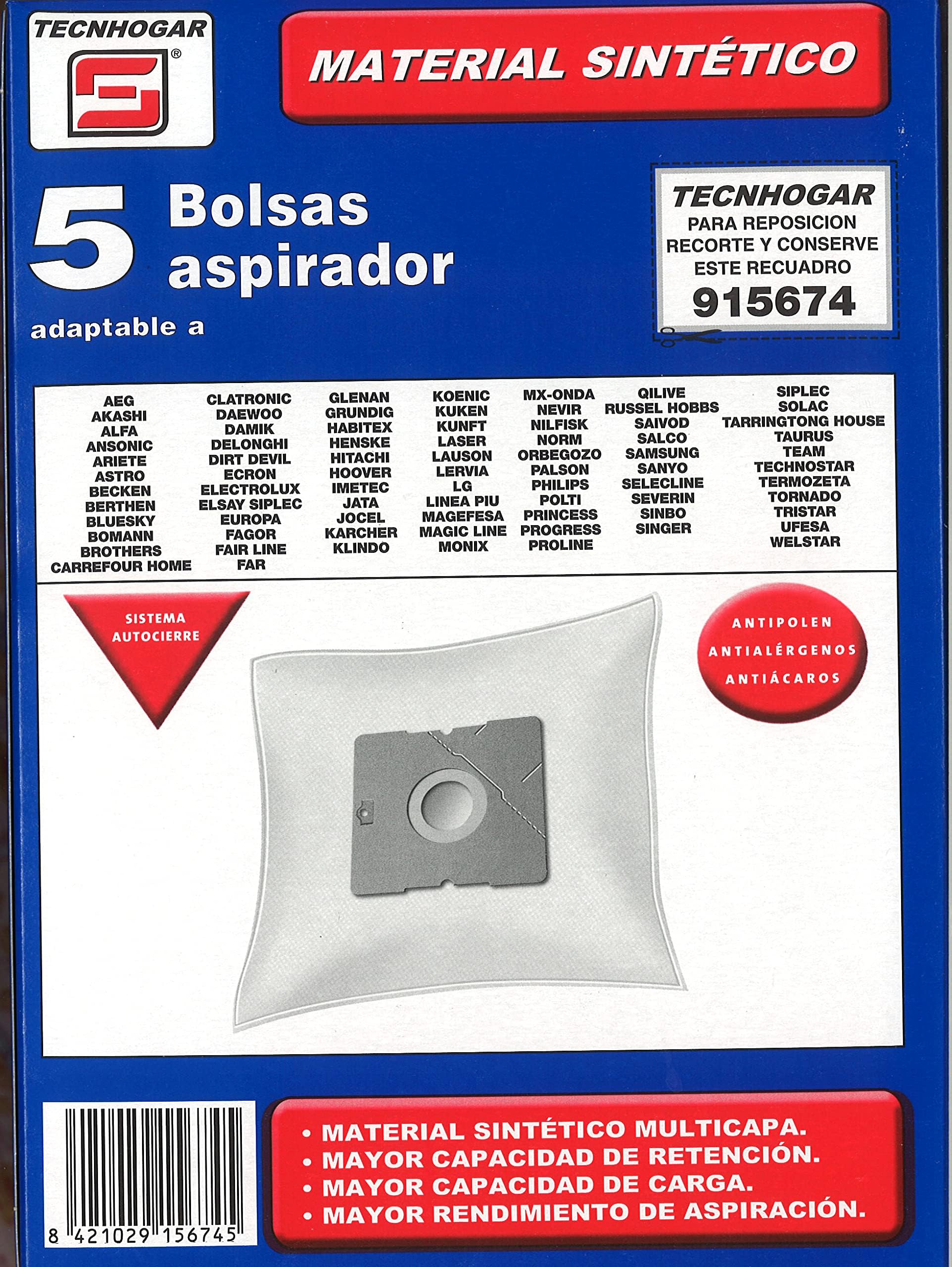Tecnhogar 177Y2 Vacuum Cleaner Bags 5X for Ufesa/Aeg/Nilfisk 5