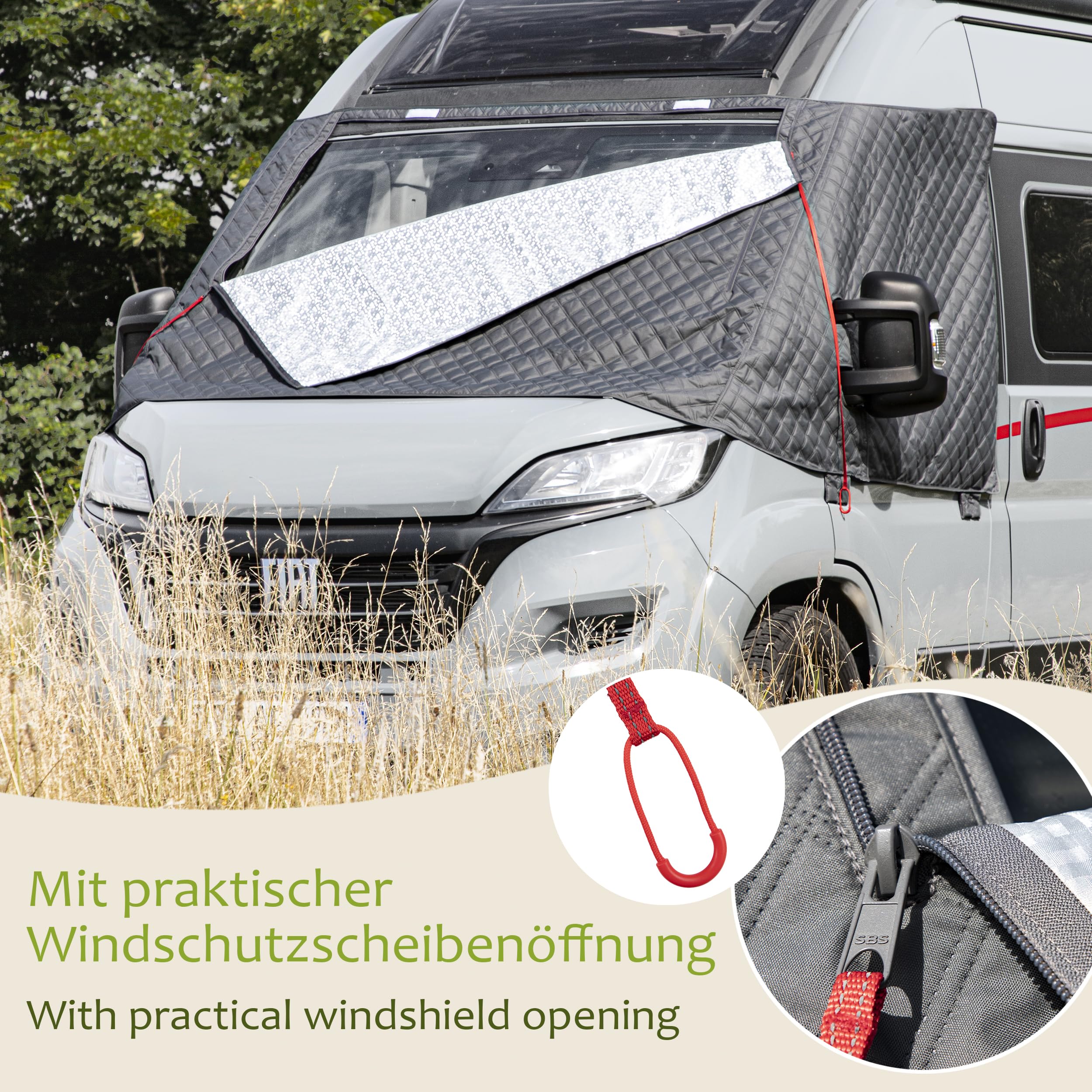 ONVAYA® Frontscheibenabdeckung ǀ passend für den FIAT Ducato X290 ab 2014 und Neuer ǀ Sichtschutz ǀ Wärmedämmung ǀ inkl. Transporttasche ǀ Windschutzscheibenabdeckung für Wohnmobil