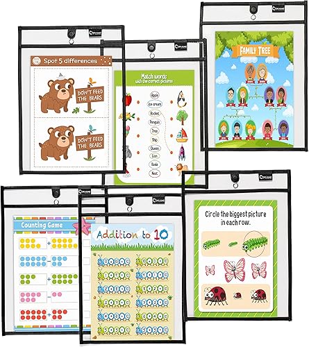 Miniatura 5 de Bolsillos magnéticos de borrado en seco (paquete de 6)  Retrato  Fundas de bolsillo negras de borrado en seco, soportes para boletos de tienda de