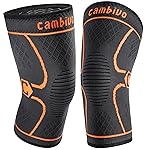CAMBIVO 2 Pack Knee Brace, Knee Compression Sleeve for Men and Women, Knee Support for Running, Workout, Gym, Hiking, Sports (Orange,Large)