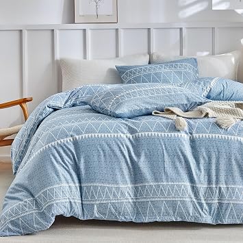 Lekesky Duvet Cover Queen Size, Boho Blue Duvet Cover Queen 3pc Ultra Soft Microfiber Breathable Bedding Duvet Cover Set with Zipper Ties No Comforter