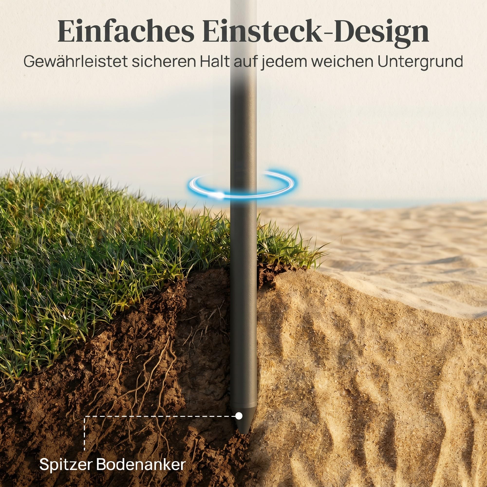 Outsunny Sonnenschirm Strand Ø150 cm Strandschirm mit Sonnenschutz wasserabweisend faltbar mit Sandanker und verstellbarer Neigung Tragetasche für Camping Reisen Strand Beige