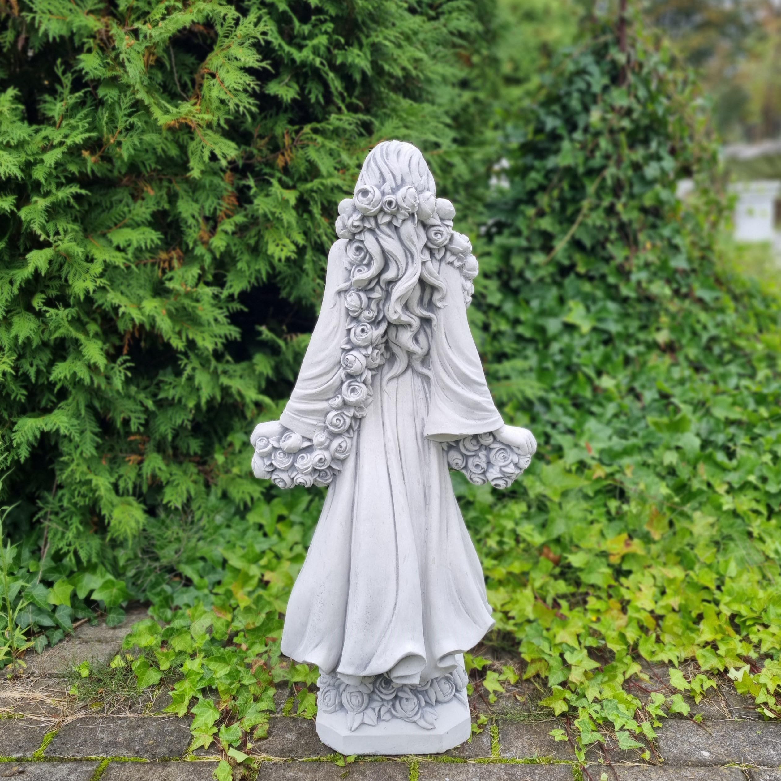 gartendekoparadies.de Statue Flora Gartenfigur, Steinguss, H. 78 cm, 34 kg, Römische Göttin mit Rosenranken, Gartendekoration für Terrasse und Blumenbeet, Frostsicher