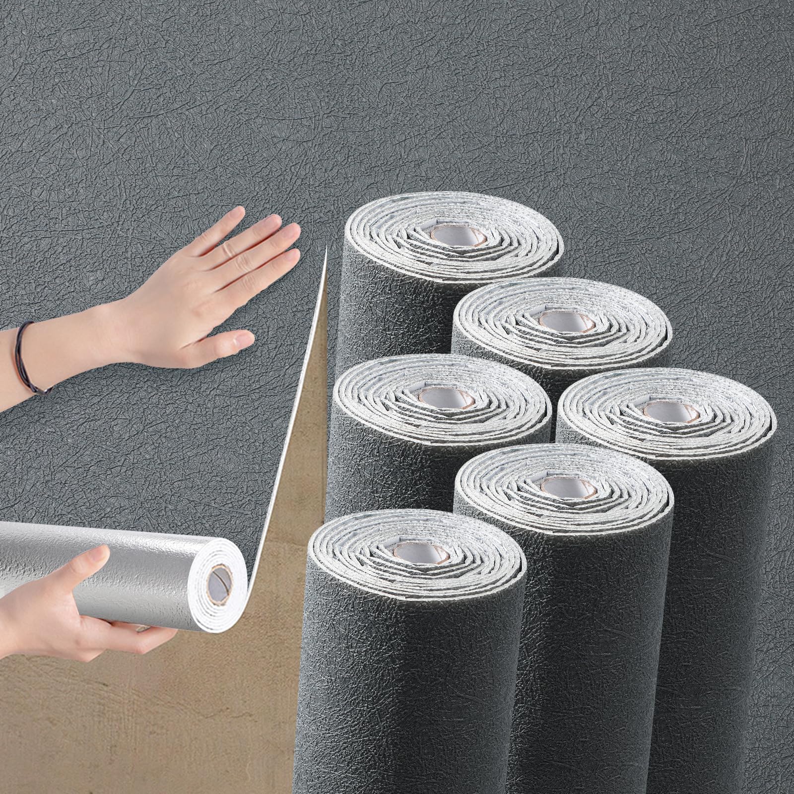 Swehooirt 3mm Thicken 6Rolls Black Textured Wallpaper Self Adhesive Insulation Thermal Wallpaper Waterproof Bathroom Ceiling Panels Kitchen Living Room Bedroom — image 1