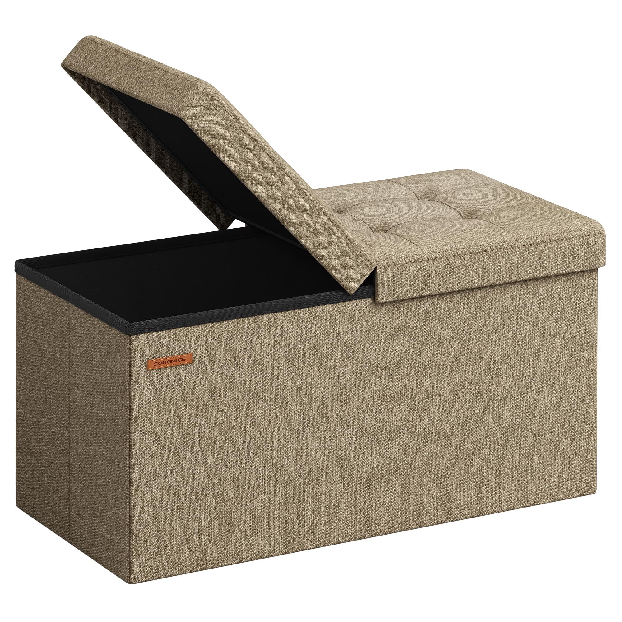 SONGMICS Storage Ottoman, Foldable Storage Bench, 38 x 76 x 38 cm, Flipping Lid, 300 kg Load Capacity, for Hallway, Living Room, Bedroom, Camel Brown LSF046K51