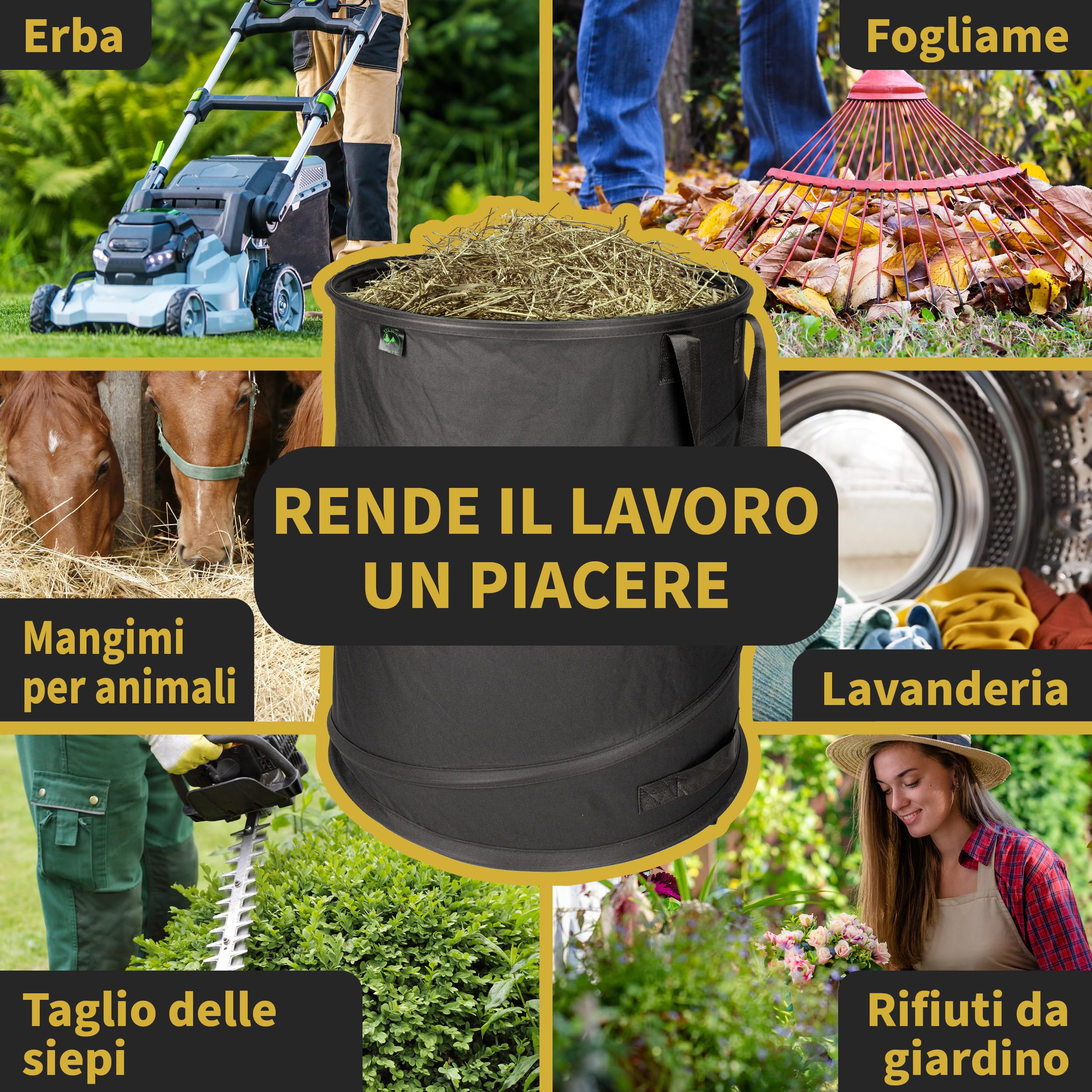 TTL Garden Black SUPERIOR 3 X 215L Pop Up Sacco da giardino – Doppio fondo 260 gsm extra stabile 600D Oxford Set di 3 sacchi per rifiuti da giardino da 215 litri pieghevole taglio verde da giardino