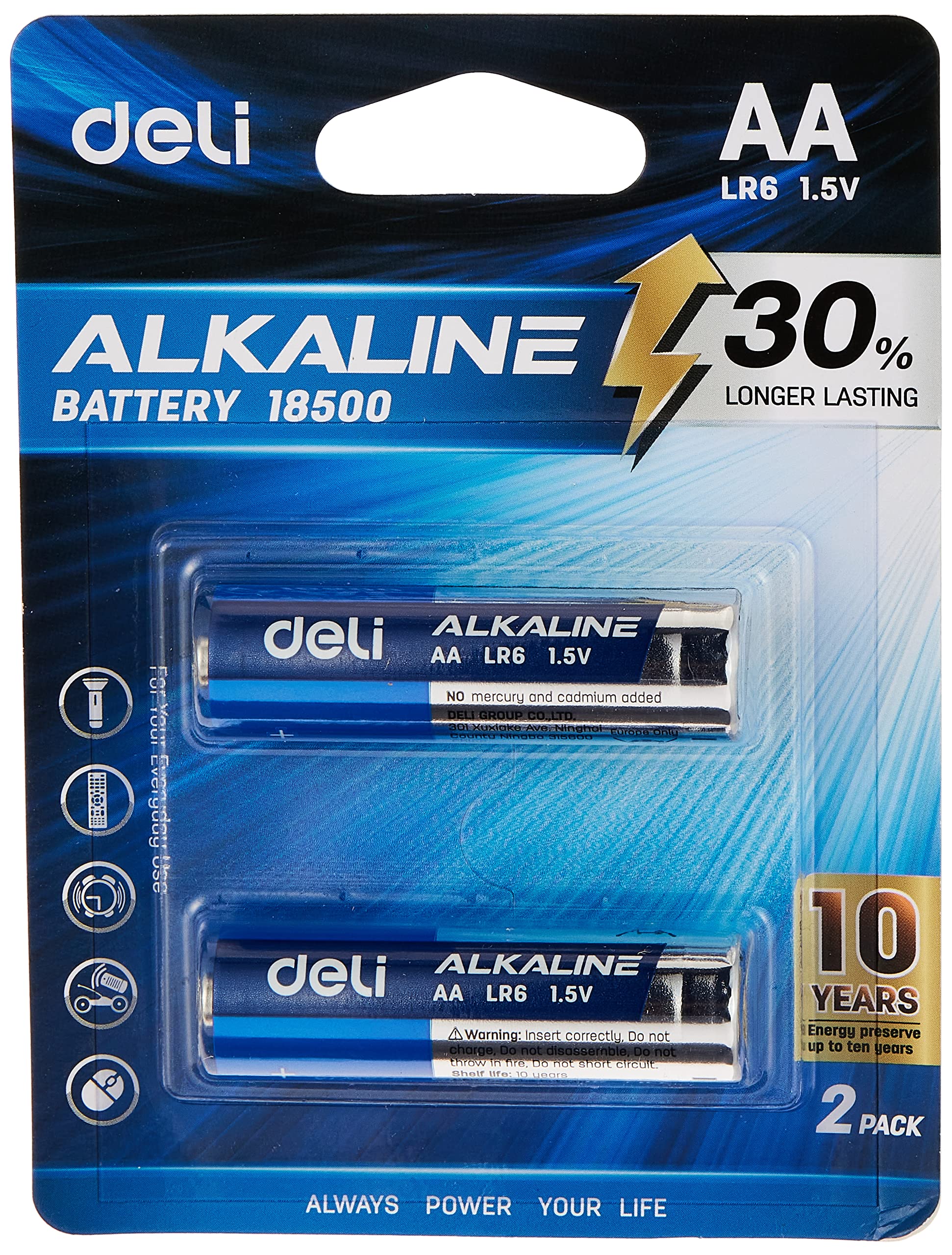 Deli AA LR6 Alkaline Battery 2-Pieces