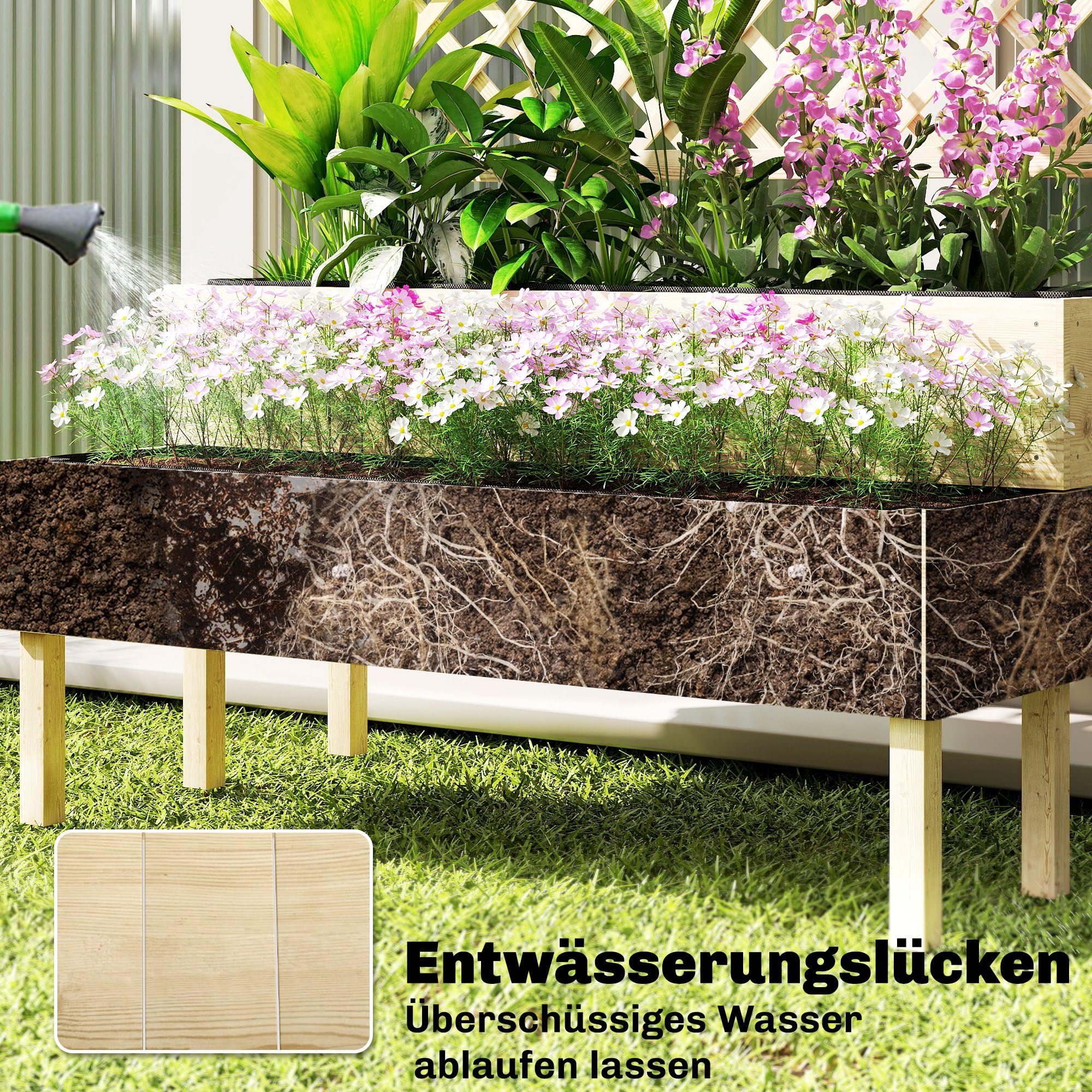 Outsunny Hochbeet mit Rankgitter 2-stufig Blumenkasten 108x62x120 cm